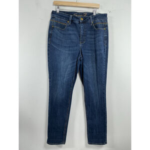 Womans Excellent Seven 7 Tummyless Skinny Blue Jeans 14 W Embroidered Detail